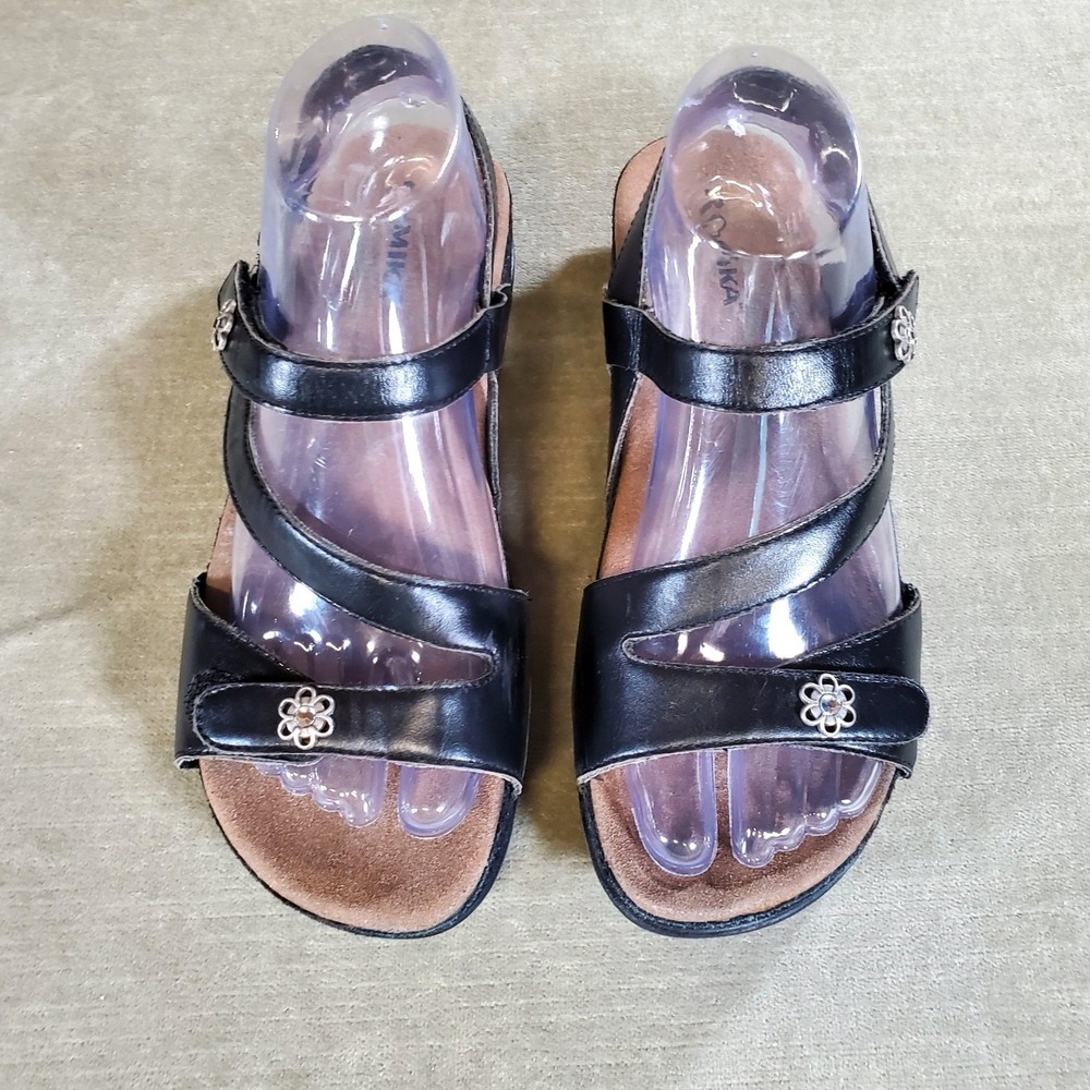 Romika Fidschi 54 Black Leather Wedge Sandals Adjustable Straps Size 38 11054